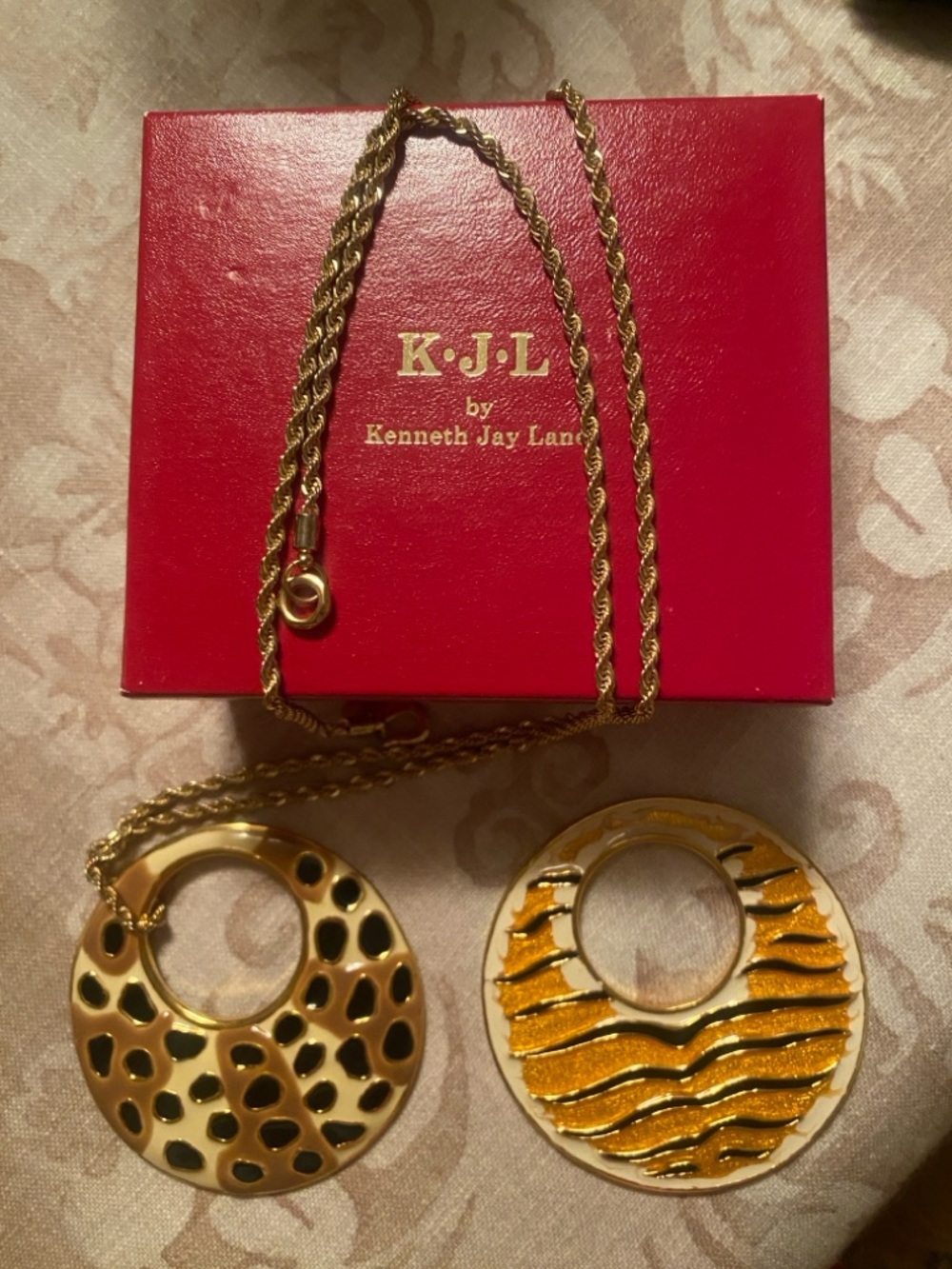 🐅🐆Kenneth Jay Lane Leopard Pendant Necklace Set!🐆🐅